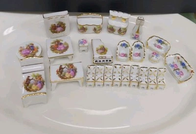 Limoges France Dollhouse Furniture Set Of 24 Fragonard Romance Scene - Image 1 of 4