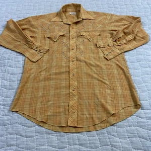 Vintage Tem Tex Western Hemd Herren Large orange kariert Perlen Druckknopf Cowboy 60er - Bild 1 von 11