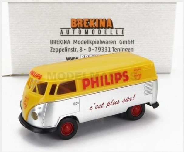 1 87 BREKINA PLAST Volkswagen T1 Van Philips 1960 Silver Yellow BRE32764