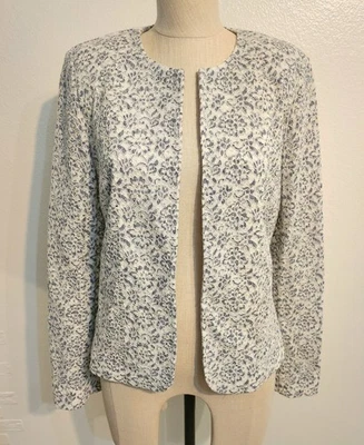 Jaqueta feminina Tahari azul branca de renda aberta  - Imagem 1 de 4