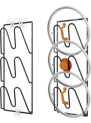 Paquete de 2 soportes organizadores de tapas de olla de 6 niveles para puerta/pared de gabinete lisa Foto 1 de 4