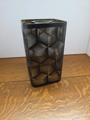 Lamp Shade Metal Square Geometric 4.5" x 4.5" x 8" Black & Gold Brass NIB - Image 1 of 4