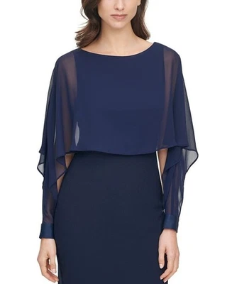 NEW Vince Camuto Crepe Dress Size XL/14W Chiffon cape overlay sleeves, navy $158 - Image 1 of 4
