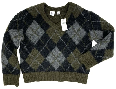 Новый с Ярлыками Gap Kids мальчиков XS 4 5 темно-зеленый Argyle v-образным вырезом свитер альпака шерстяная смесь - Изображение 1 из 4