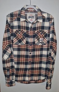 Superdry Flannel Shirt Mens S Plaid Elbow Shoulder Patch Milled Super Dry - Picture 1 of 10