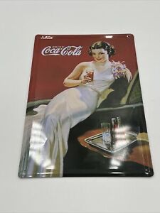 Vintage Coca-Cola Tin Plaque Woman Drinking Coca-Cola Drink Coca-Cola 8"X11"