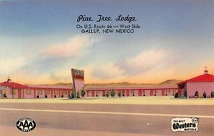 Pine Tree Lodge Roadside On Route 66 Street Scene Gallup,NM Vtg Postcard - Picture 1 of 2