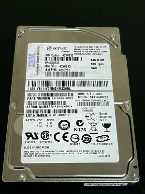 IBM 146GB 10K 2.5” SAS SFF 42C0252 43X0832 43X0833 Hard Drive - Image 1 of 2