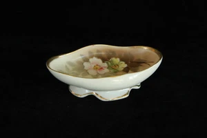 NIPPON 100% HAND PAINTED PINK & BLUE FLOWERS PORCELAIN OPEN SALT CELLAR NUT DISH - Picture 1 of 4