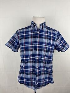 Ralph Lauren Men's Navy Blue & Red Plaid Cotton Dress Shirt SIZE MEDIUM $98