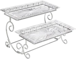 Chic Chrome-Plated 2-Tier Buffet Tray with Tempered Glass and Starburst Design - Picture 1 of 9