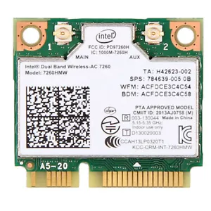 Dual Band Wireless Intel 7260 7260HMW 867M BT4.0 802.11ac Mini PCI-E Wifi Card - Picture 1 of 4