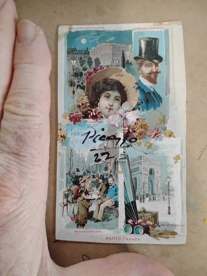 Cartão assinado por Pablo Picasso certificado de autenticidade incluído 1891 Arbuckle Coffee cartão comercial - Imagem 1 de 4