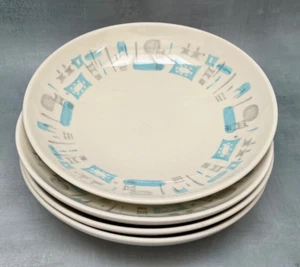 4 PC Set Royal China Blue Heaven MCM Atomic Soup Bowls XLNT! - Picture 1 of 4