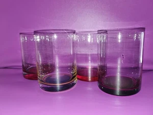 VINTAGE COLORED CORDIAL GLASSES SET OF 4 YELLOW GREEN PINK  RED HAND BLOWN 4.5" - Picture 1 of 4