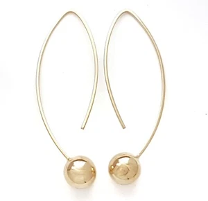 Solid 9ct Gold Earrings. Long Drop Dangle Threader Bar With Ball. 375. 9K. - Picture 1 of 6