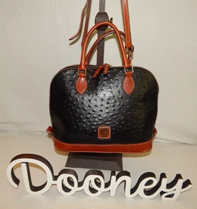 Dooney Bourke Handbag Zip Around Dome Bag 2-Way Black Saddle Ostrich Leather WoW - Imagen 1 de 15
