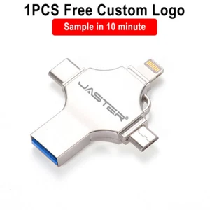 4In1 for IPhone Android High Speed USB 3.0 Flash Drive Free Logo Metal Pen Drive - Picture 1 of 12