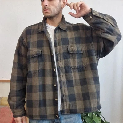 Vintage Redhead Sherpa Lined Flannel Shirt Green Plaid Button Up Men's Large - Image 1 of 4