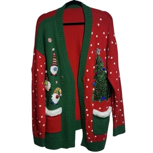 Cardigan natalizio Holiday Time taglia XL impreziosito ricamato gnomo babbo natale elfo - Foto 1 di 4