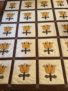 Vintage handgenähte applizierte Tulpendecke - alle Baumwolle - King/Queen Gr. 106 x 86" SIEHE - Bild 1 von 17