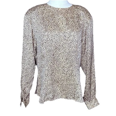 Blusa Feminina Vintage Evan Picone 100% Seda Tamanho 14 Manga Longa Estampada Top - Imagem 1 de 4