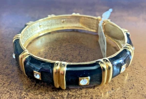 Cache Cuff Bangle Enamel Rhinestone Bracelet New NWT $38 Black Blue - Picture 1 of 6