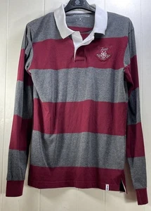 Aeropostale Polo Shirt Mens Large Burgundy Gray Striped Rugby Casual Cotton Blen - Picture 1 of 20