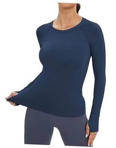 Workout Seamless Shirts for Women Long-Sleeved Yoga Running Breathable Thumb - Picture 1 of 6