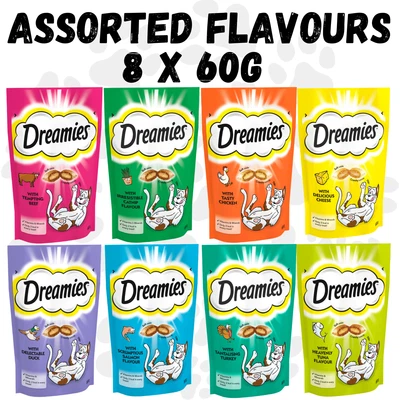 Dreamies Cat Treats 8 x 60g - Beef Catnip Cheese Chicken Duck Salmon Turkey Tuna - Image 1 of 2