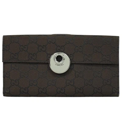 Cartera Larga GUCCI GG Nylon Cuero 231835 Marrón Plata Foto 1 de 4