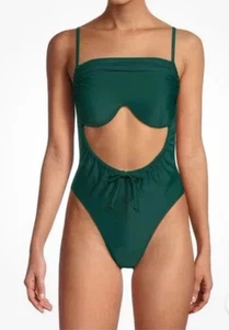 Costume da bagno intero nuovo con etichette $189 ANDREA IYAMAH Tiaca verde foresta M - Foto 1 di 7