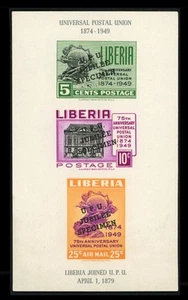 Liberia Stamps 1949 UPU Imperf Jubilee Specimen O/P Mini-Sheets MNH OG VF - Picture 1 of 3