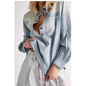 Free People We The Free Glacier Bay Light Blue Long Sleeve Shirt Women's Size Sm - Picture 1 of 10