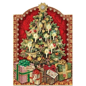 Punch Studio Boxed Christmas 12 Holiday Cards Tree With Presents Embellished - Picture 1 of 3