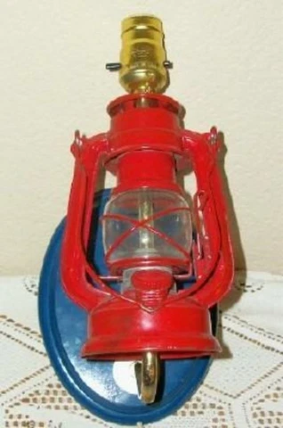 MID CENTURY TRAIN LANTERN SCONCE LAMP RED WINGED WHEEL JAPAN 1960s WALL Cover