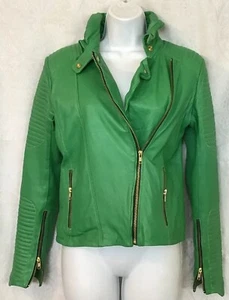 Doma leather jacket Green Moto Zipper Front And Cuffs Padded Areas Size Med - Picture 1 of 12