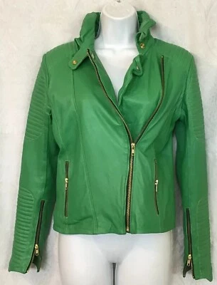 Doma leather jacket Green Moto Zipper Front And Cuffs Padded Areas Size Med - Image 1 of 4