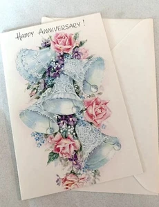 Vintage Fantusy biglietto di auguri e busta buon anniversario matrimonio campanelle floreale - Foto 1 di 6