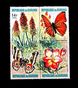 BURUNDI Stamp Souvenir Block - 1973 Flowers & Butterflies Sn 436 SOTN  OG H r63 - Picture 1 of 2