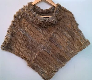 Bufanda poncho capa beige marrón bronceado real genuina piel de conejo chino tejido a mano - Imagen 1 de 2