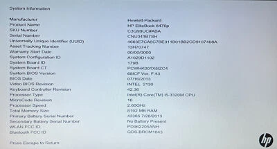 HP EliteBook 8470p i5-3320M 8GB 500GB 6.0Gb/s HDD HP EB 8470p 14" 2.6GHz - Image 1 of 4