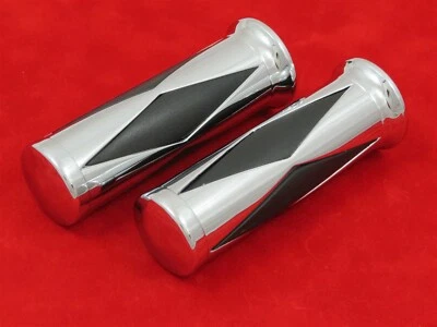 GRIP SET HANDLEBAR 1" DIAMOND DIE CAST CHROME CABLE THROTTLE HARLEY CUSTOM FX XL - Image 1 of 4