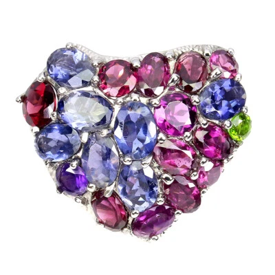 925 Anello Argento Sterling Ovale Iolite Cromo Diopside Rodolite Gemma Misura 7 - Immagine 1 di 4