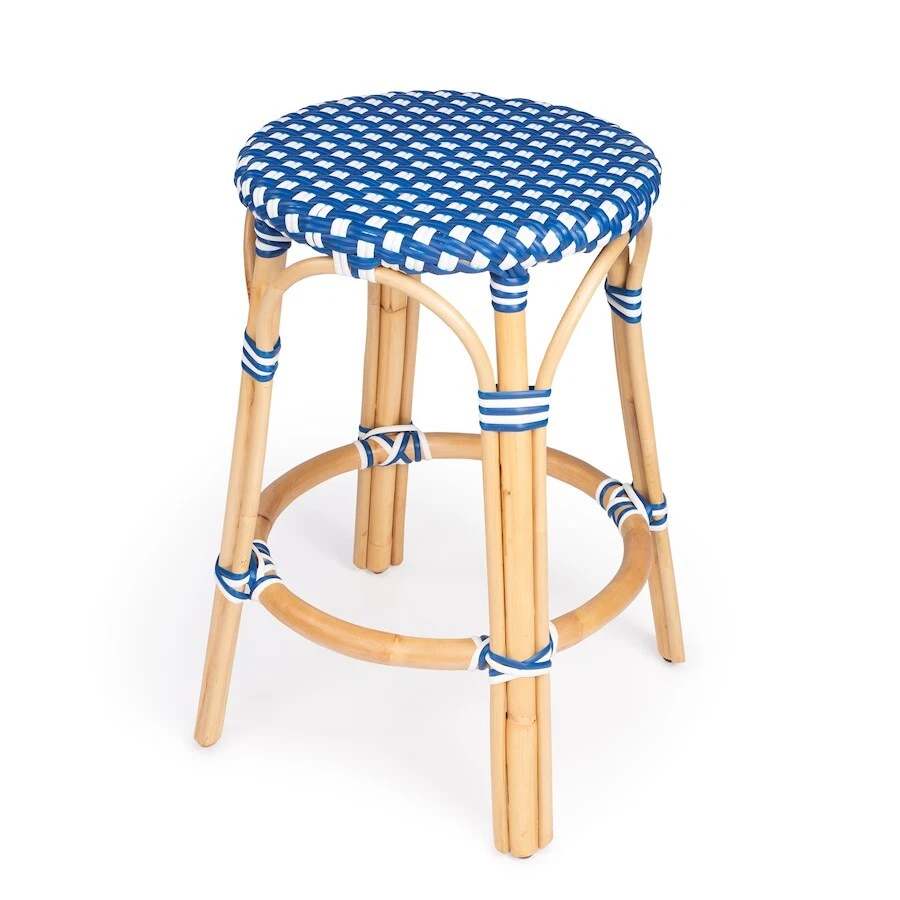 Butler Designer's Edge Counter Stool, Blue/White Rattan - 9371303 - Image 1 of 1
