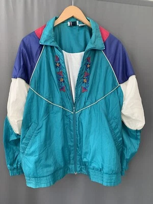 Bold Spirit Nylon Windbreaker Jacket Vintage Large 80s 90s ColorBlock Granny Fun - Изображение 1 из 4