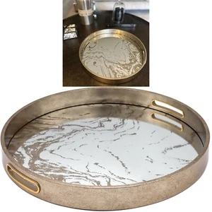 Decorative Round Silver Home Kitchen Serving Drinks Candle Coffee Table Tray - Picture 1 of 11