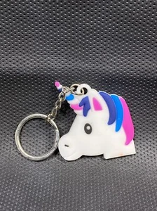 Cute Rainbow Unicorn Head Animal Keychain Pendant Soft Rubber Key Tag Ring - Picture 1 of 2