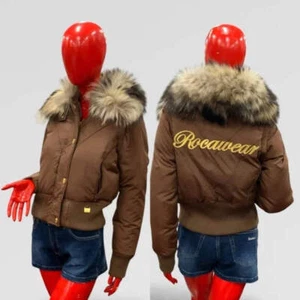Women's Rocawear Brown | Gold Sleeveless Fur Jacket NWT - Picture 1 of 7