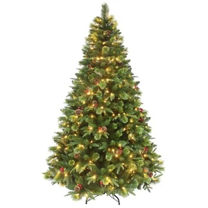 6ft Pre Lit Christmas Xmas Tree New Hampshire 210 LED Green Hinged 856 Tips - Picture 1 of 4